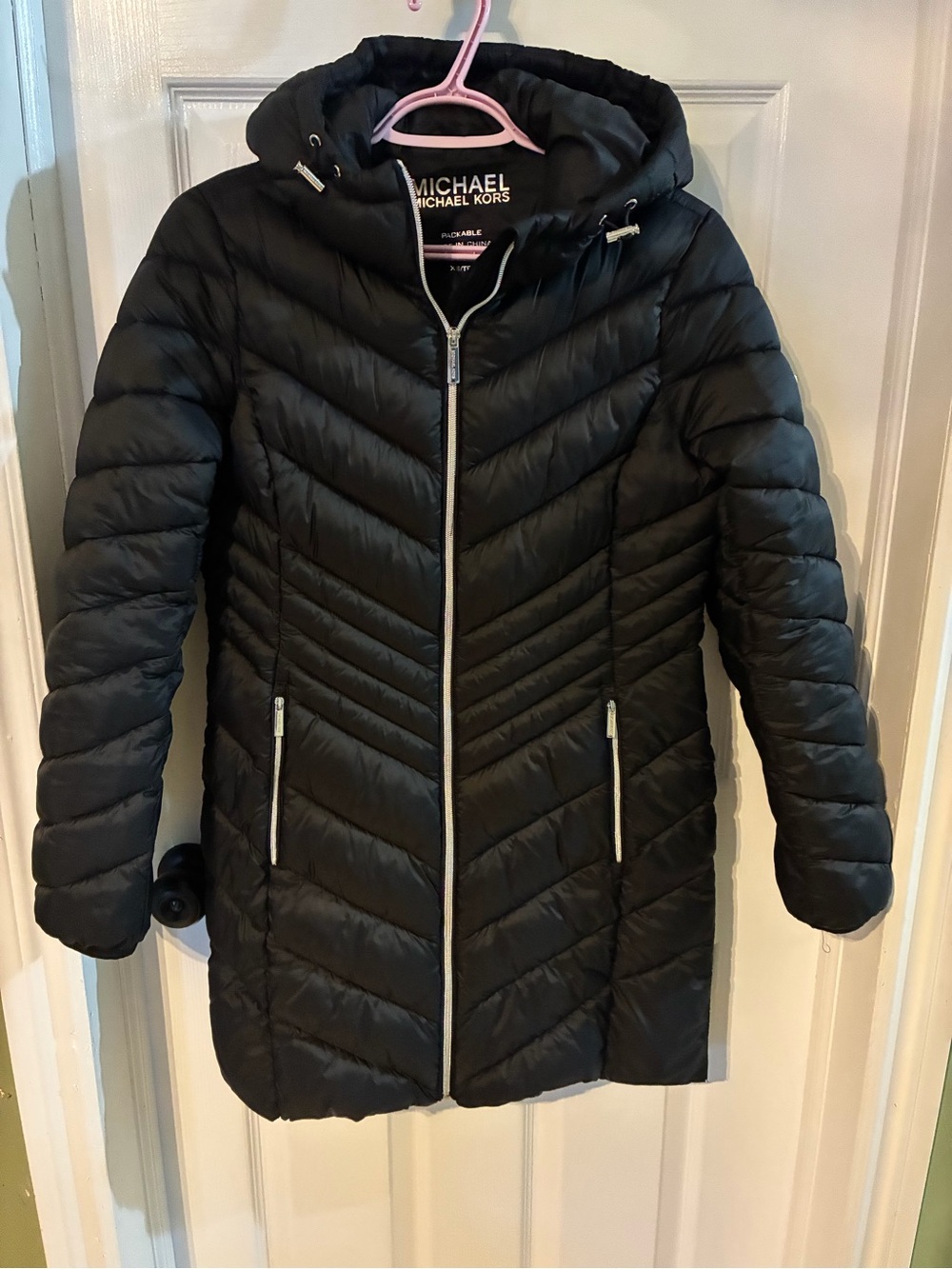 Michael Kors Women's Black Quilted Hooded Long Puffer Coat